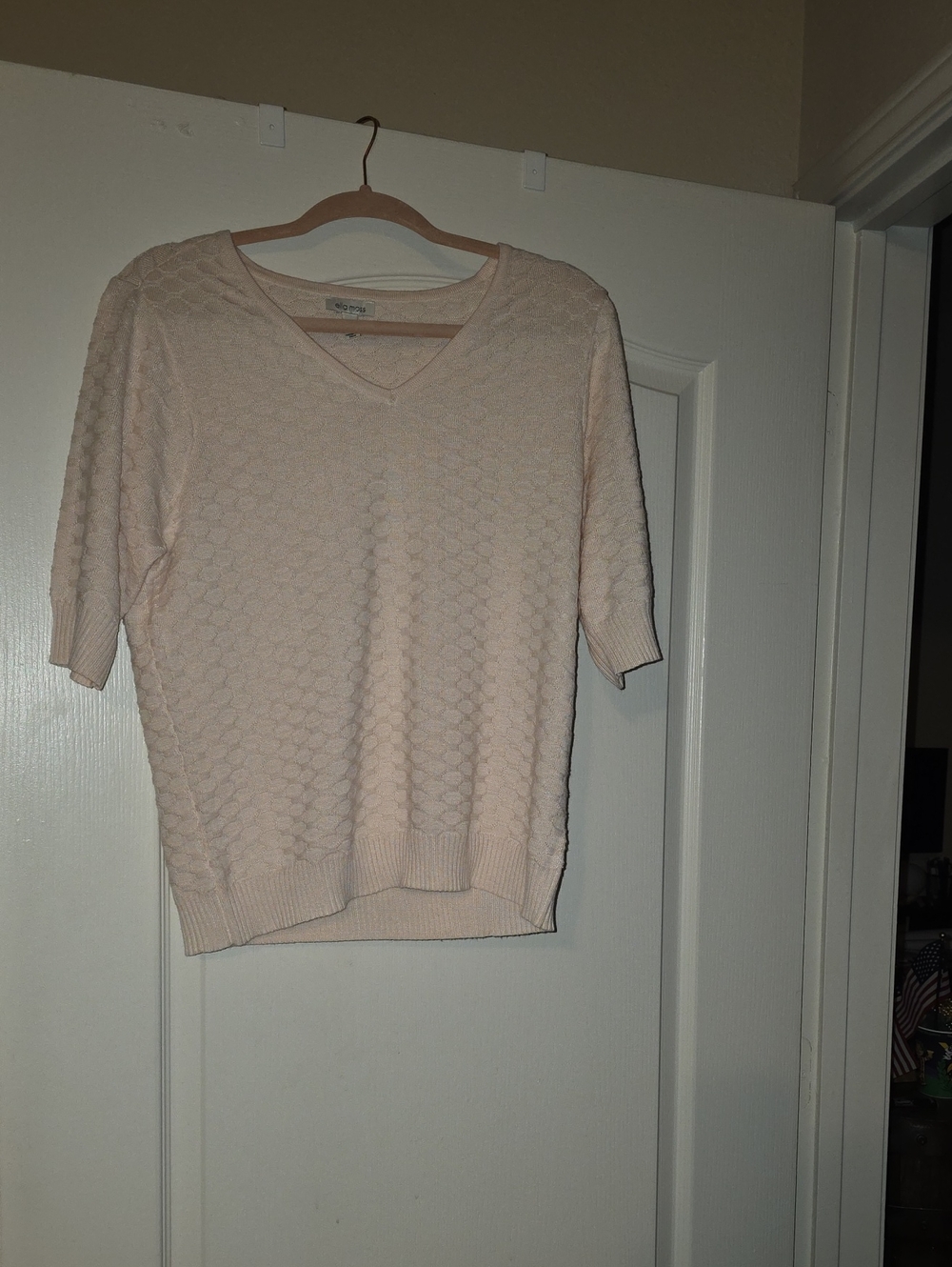 Ella Moss Light Blush Pink Textured V-Neck Sweater
